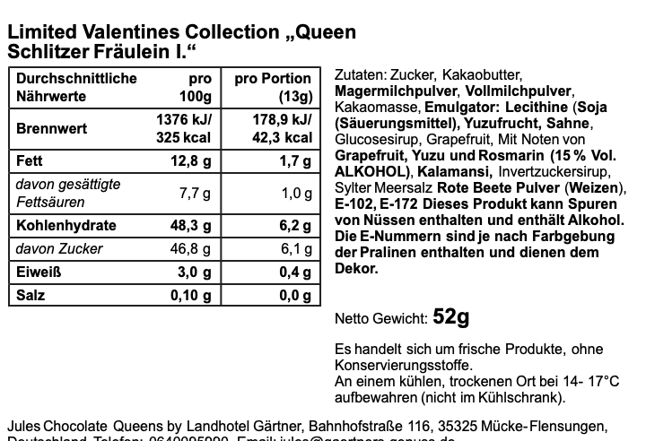 Limited Valentines Collection - „Queen Schlitzer Fräulein I.“