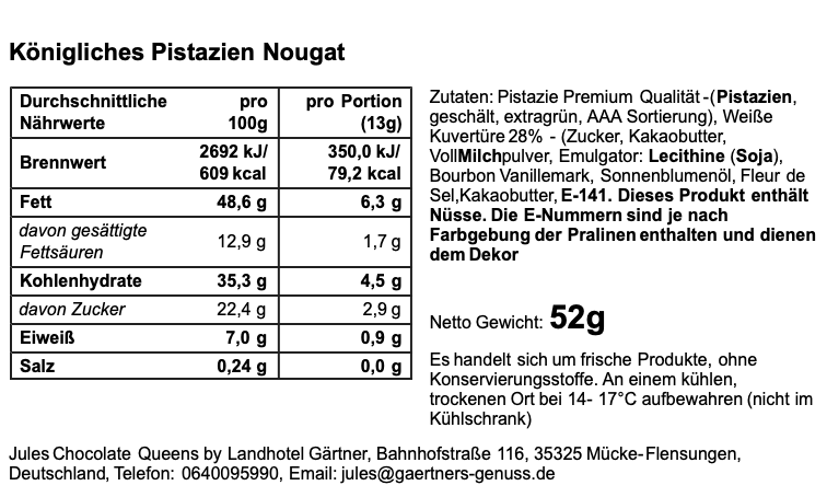 Königliches Pistazien Nougat 